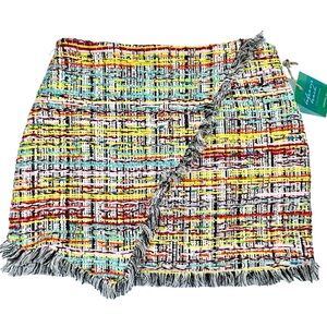 Forever 21 Twill Woven Multicolor Rainbow Mini Skirt Fringe Accents Sz Small NWT